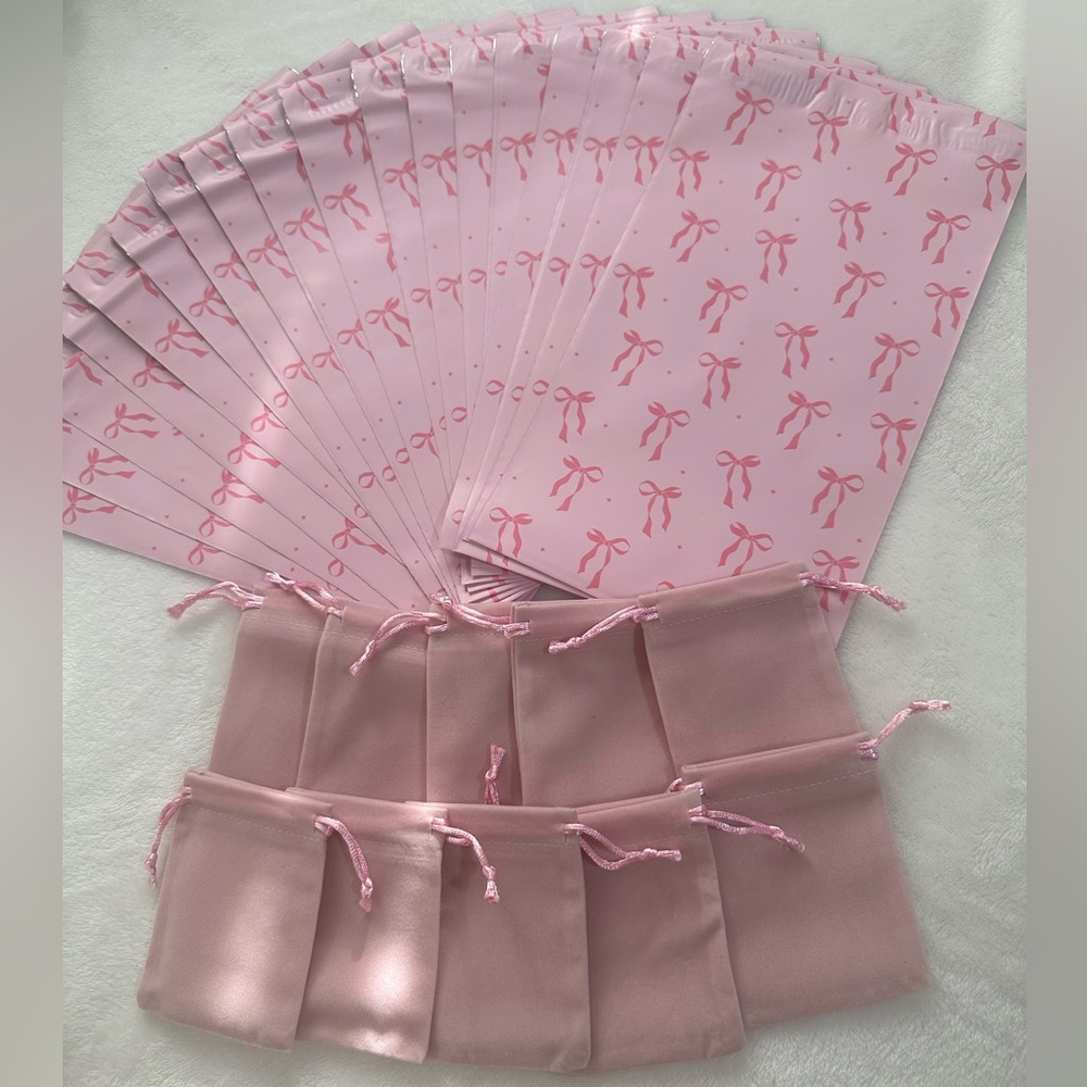 LAST SET π SMALL Pink Bows Poly Mailers 6x9 & Shipping Essentials Set - Picture 4 of 5